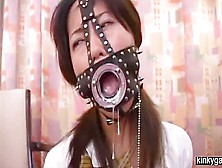 Japanese Deepthroat And Headfucking Through Ring Gag