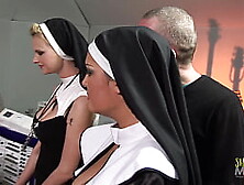 2 Kinky Nuns Get Surprised With Large Hard Schlongs