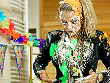 Classy Clothed Girls Rub Whipped Cream And Cake On Each Other