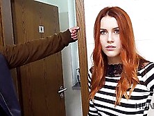 Hunt4K.  Hunter Fucks Spectacular Red Haired In The Public Wc