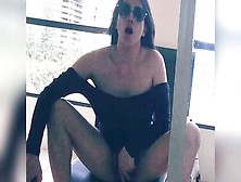 Asian Tranny Draining Her Ample Manhood In Her Hotel Balcony