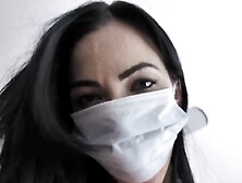 Dark-Haired Girl Wears Mask And Gloves During Sex With Stepbro