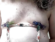 Fat Pain Pig Plays With Nipple Clamps And Then Cums Hands Free