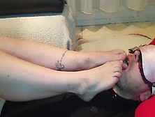 Femdom Slave Blows Mistress Feet