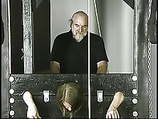 Old Guy Pounds Young Brunette With Small Tits Jailed In Stocks