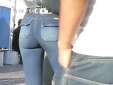 Extremely Tight Ass With Shiny Attention Seeking Belt Voyeur Video