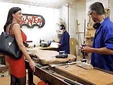 Hot Milf Gets Fucked By Two Carpenters At The Workshop