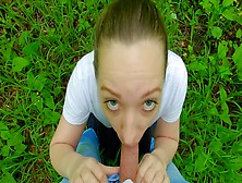 She Helped Me Cum! Risky Blowjob And Handjob In The Forest To The Sound Of Birds