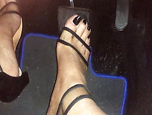 To Step The Car Pedals With Clear Black Heels & Black Toes