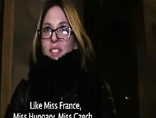 Outside Agent French Goddess Into Glasses Screwed On A Public