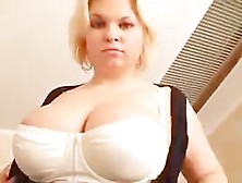 Breasty Blond White Brassiere & Pants Baths Solo